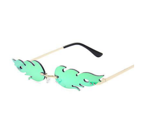 Sunglasses Rimless Wave Glasses Fire Shape Glasses Eyewear For Party (Color: green)