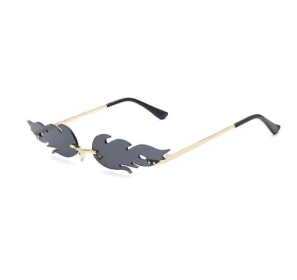 Sunglasses Rimless Wave Glasses Fire Shape Glasses Eyewear For Party (Color: gray)