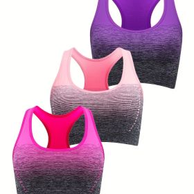 1pc/2pcs/3pcsMedium Support Two Tone Racer Back Sports Bra, Fitness Workout Running Yoga Bra (Color: Rose Red + Pink + Purple)